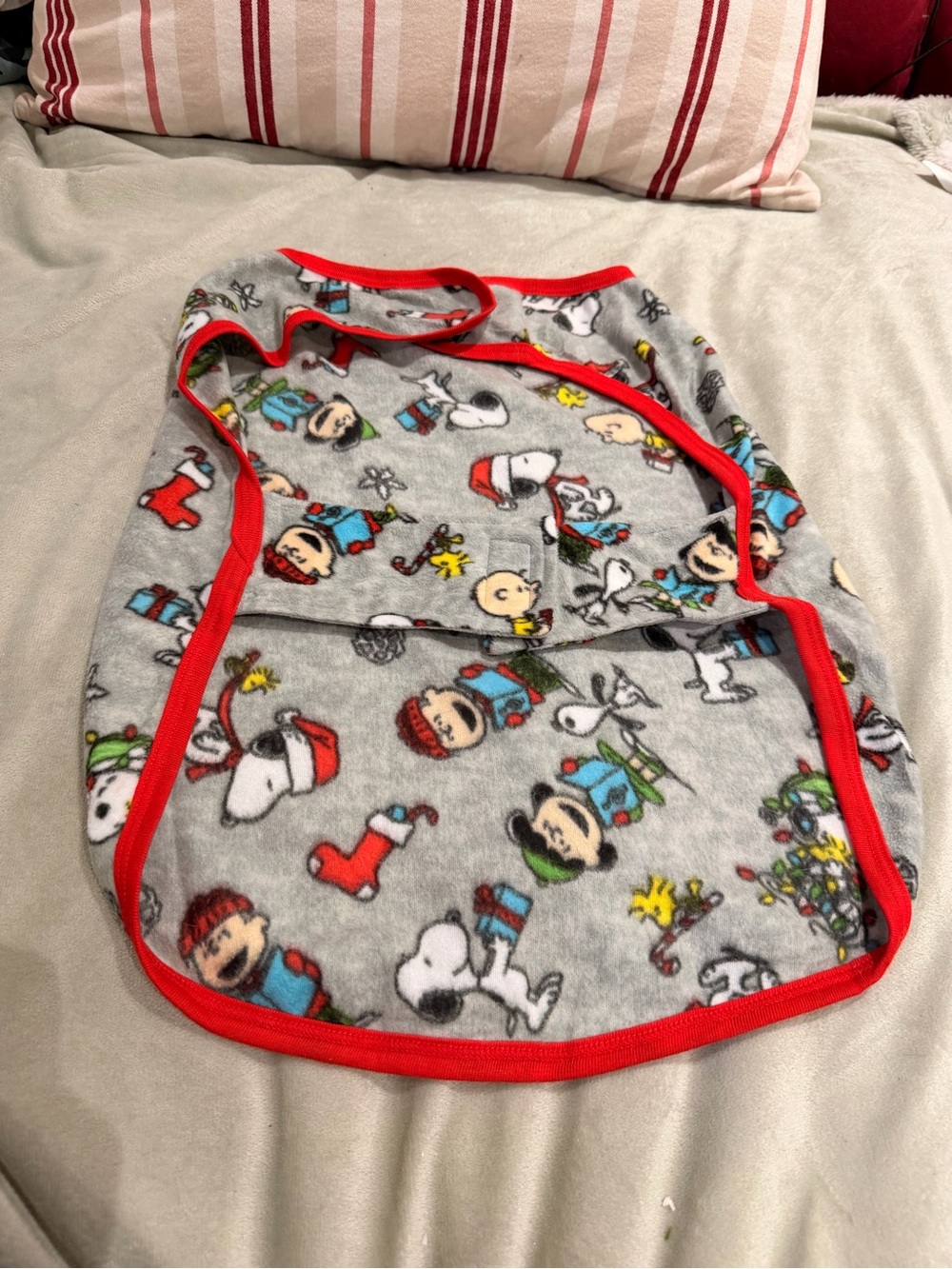 Peanuts Gray Fleece small Dog Vest with Red Trim and Holiday Print